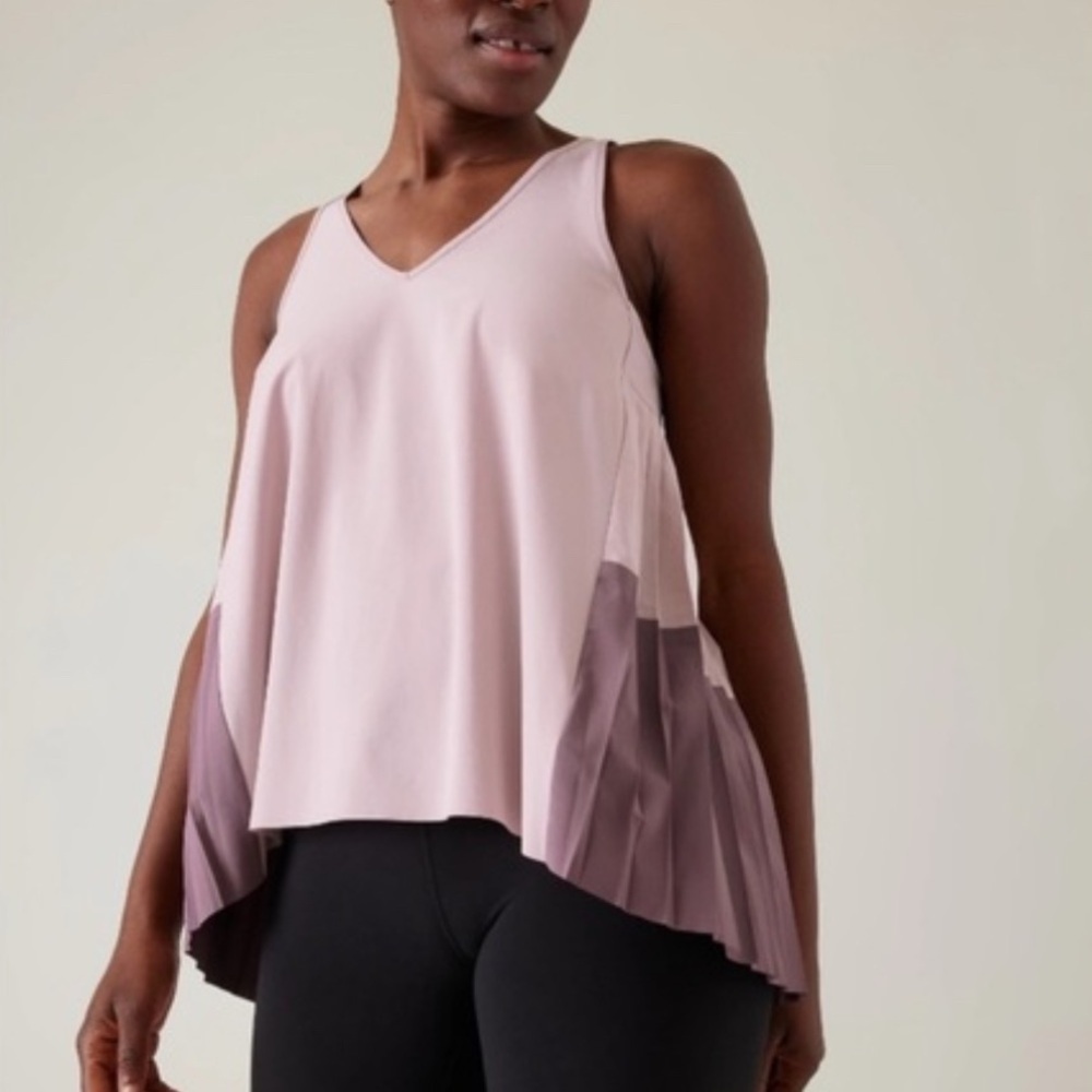 Athleta Pink and Purple Swing Forward Pleated Colorblock Tank Top XXS